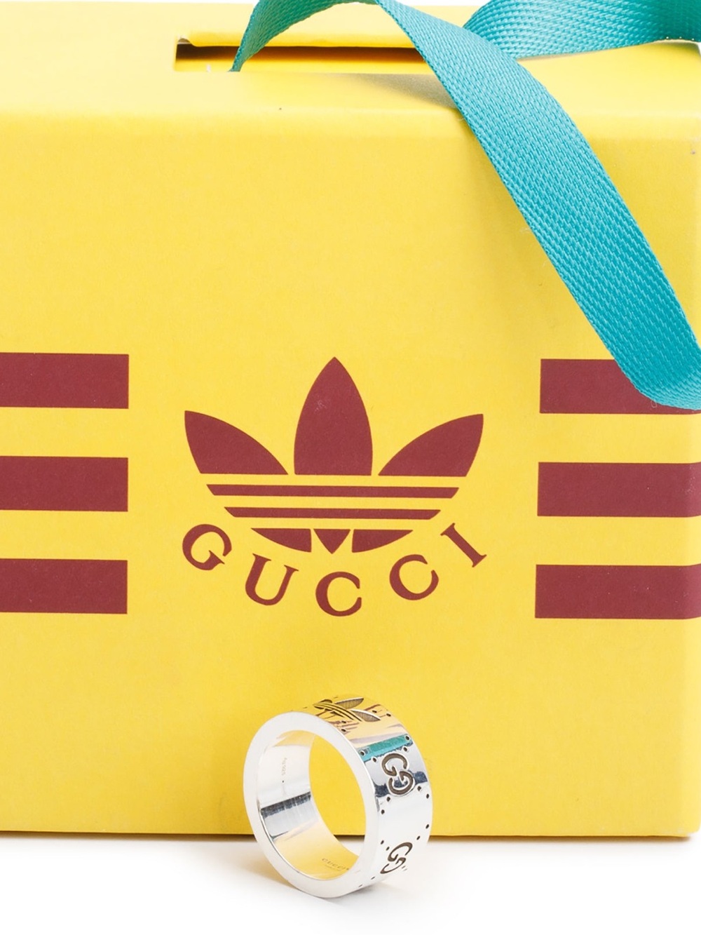Gucci x Adidas Silver Band Ring with Box, Dustbag, Ribbon, Tissue